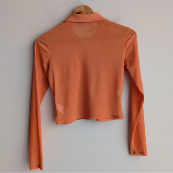 Garage Orange Button-Up Sheer Women's Top - Picture 2 of 3